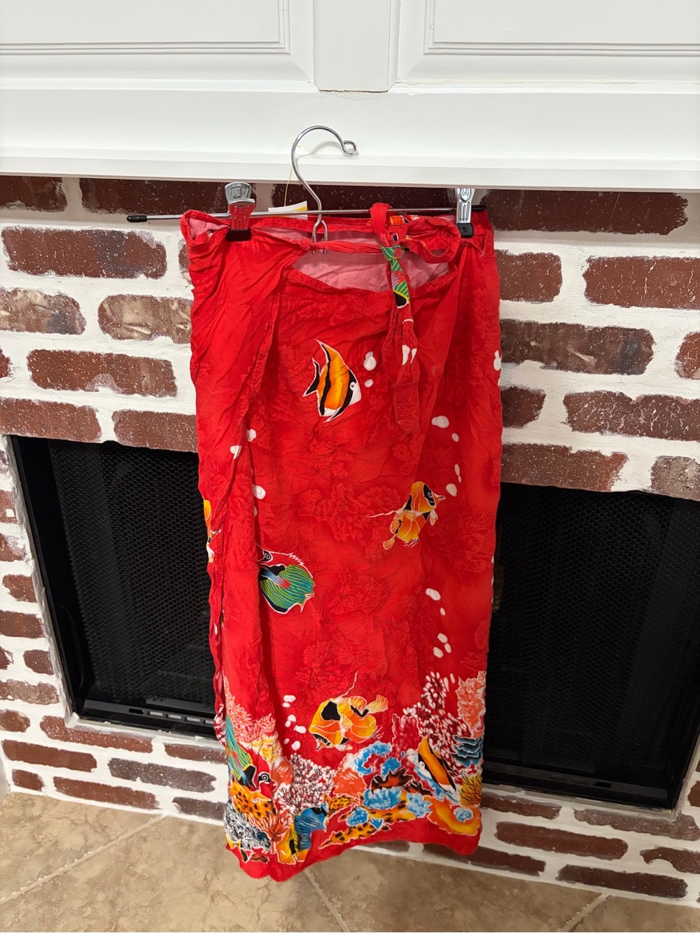 Vintage Red Tropical Sea Life Fish Sarong Wrap Skirt Beach Coverup Dress